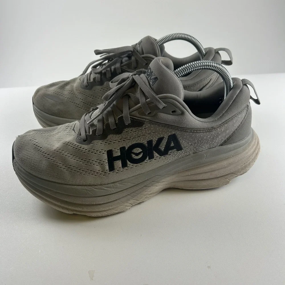 Hoka Mens 9 Bondi 8 Mens Running Athletic Outdoor Shoes Grey Harbor Mist Wide 4E